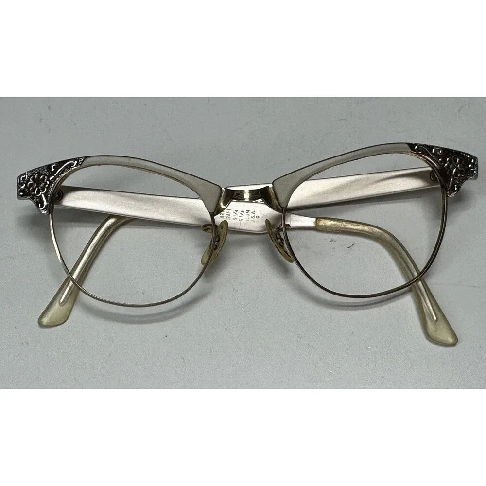VTG Art Craft Aluminum Cat Eye Eyeglasses Frames 12k GF USA Retro MCM Prop